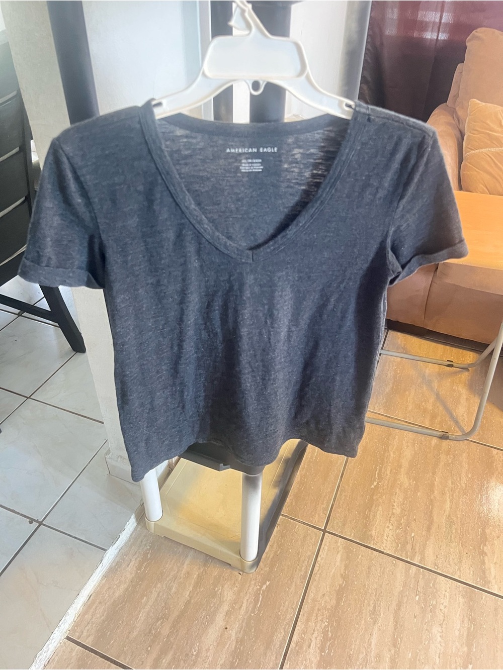 American Eagle Outfitters Charcoal V-Neck Short Sleeve Tee